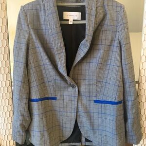 POPSUGAR Gray Plaid Blazer with Blue Highlights